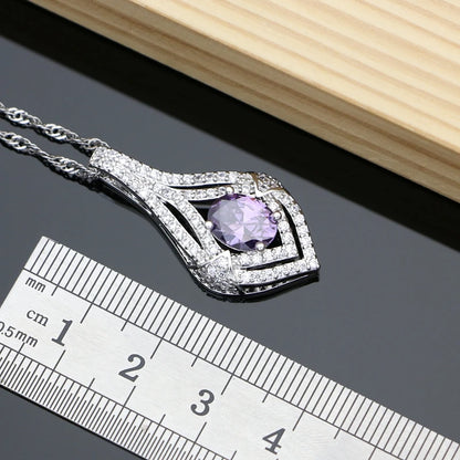 925 Silver Jewelry Natural Purple Amethyst White Topaz Jewelry Sets Earrings Necklace Sets for Women Ruby Birthstone Jewellry