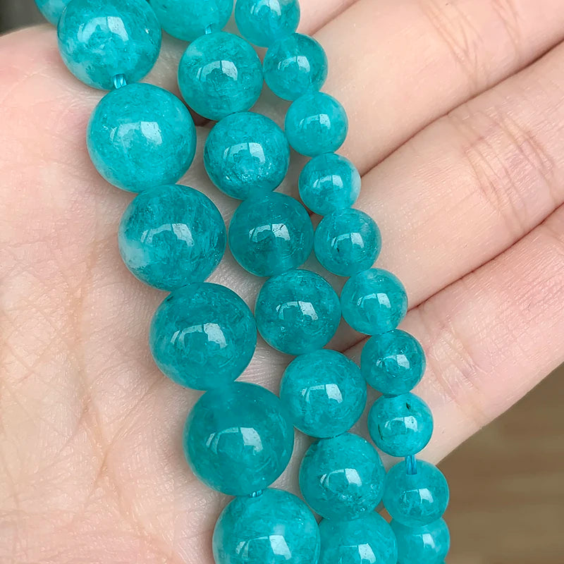Natural Stone Beads Amazonite Blue Apatite Strawberry Quartzs Loose Round Beads for Jewelry Making DIY Bracelet 15inch Mineral