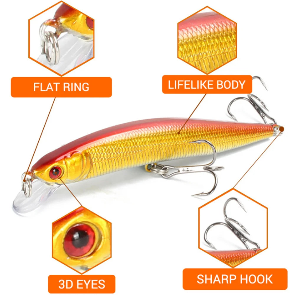 1Pcs Plastic Floating Wobbler Fishing Lure 10cm 8.3g Minnow Artificial Hard Bait Crankbait Pike Bass Treble Hooks Tackle