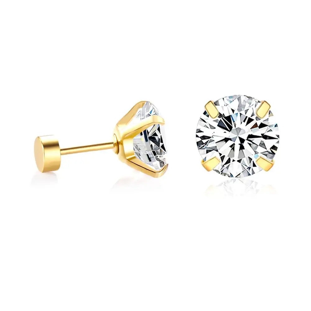 LUXUKISSKIDS 2pcs Crystal Round Stud Earrings Clearly Cubic Zircon Woman/Man Stainless Steel 4 Prong Tragus Cartilage Piercing