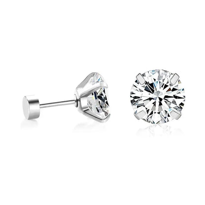 LUXUKISSKIDS 2pcs Crystal Round Stud Earrings Clearly Cubic Zircon Woman/Man Stainless Steel 4 Prong Tragus Cartilage Piercing