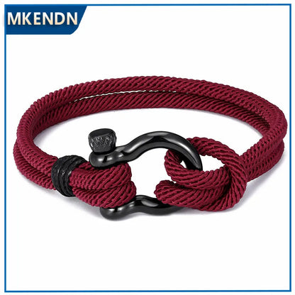 MKENDN Navy style Camping Parachute cord Survival Anchor Bracelet Men Women with Black Stainless Steel Sport Buckle