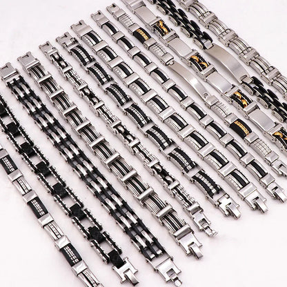 Wholesale 12pcs/Lots Mix Style Stainless Steel Jewelry Bracelets For Mens Gifts Party Wrist Cuff Bracelets Top Quality