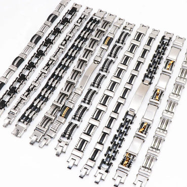 Wholesale 12pcs/Lots Mix Style Stainless Steel Jewelry Bracelets For Mens Gifts Party Wrist Cuff Bracelets Top Quality