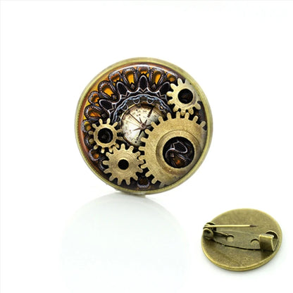 TAFREE Steampunk jewelry Vintage Egyptian Brooches pins Glass cabochon clock gears pin Fashion mandala Christmas gift C172