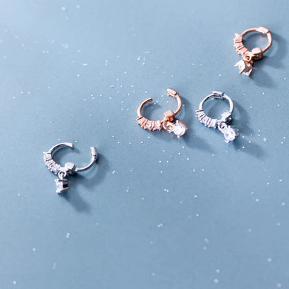 INZATT Real 925 Sterling Silver OL Style Round Zircon Hoop Earrings For Women Party Gold Rose Color Wedding Fine  Jewelry Gift
