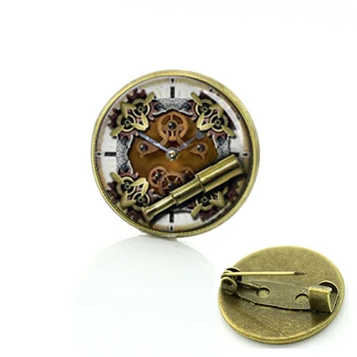 TAFREE Steampunk jewelry Vintage Egyptian Brooches pins Glass cabochon clock gears pin Fashion mandala Christmas gift C172