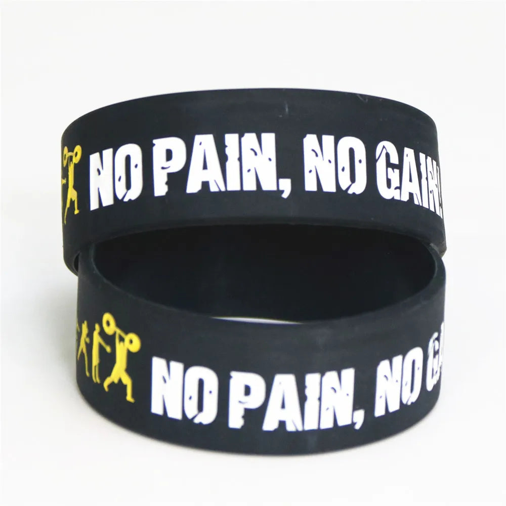 Hot Sale 1PC Everybody Fit No Pain No Gain Silicone Wristband Wide Band Motto Rubber Bracelets & Bangles Armband Gift SH078