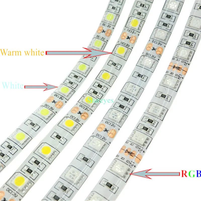 SMD 5050 LED Strip 60LED/m DC12V DC24V 5m Warm white RGB RGBW RGBWW 4 in 1 5 in 1 CCT tape LED light strip Rope Ribbon Belt Tape