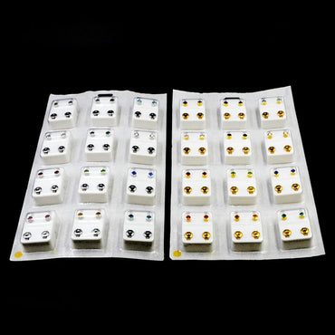12 Pairs/Card Surgical Steel CZ Gem Birthstone Tragus Cartilage Earring Ear Stud Used In Piercing Gun steel & Gold Jewelry