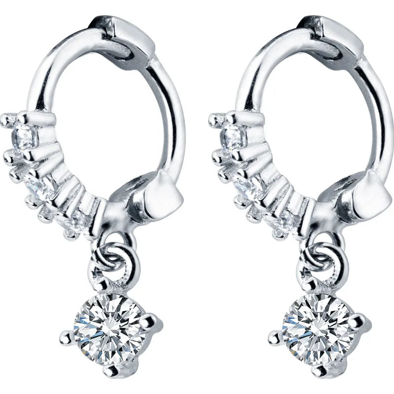 INZATT Real 925 Sterling Silver OL Style Round Zircon Hoop Earrings For Women Party Gold Rose Color Wedding Fine  Jewelry Gift