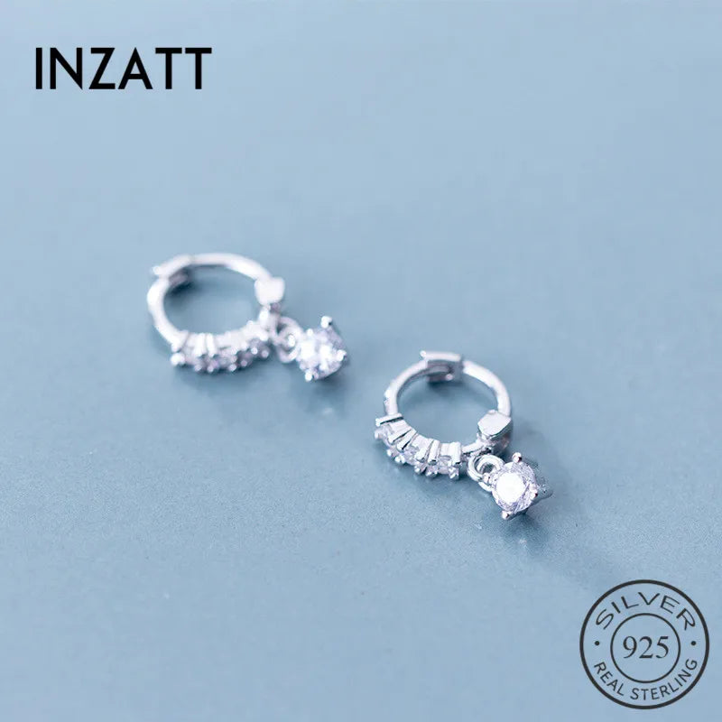 INZATT Real 925 Sterling Silver OL Style Round Zircon Hoop Earrings For Women Party Gold Rose Color Wedding Fine  Jewelry Gift