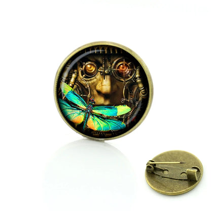 TAFREE Steampunk jewelry Vintage Egyptian Brooches pins Glass cabochon clock gears pin Fashion mandala Christmas gift C172
