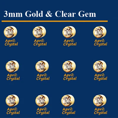 12 Pairs/Card Surgical Steel CZ Gem Birthstone Tragus Cartilage Earring Ear Stud Used In Piercing Gun steel & Gold Jewelry
