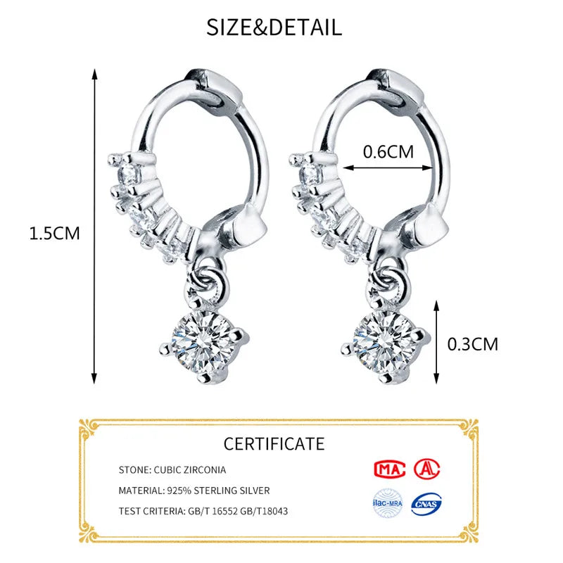 INZATT Real 925 Sterling Silver OL Style Round Zircon Hoop Earrings For Women Party Gold Rose Color Wedding Fine  Jewelry Gift