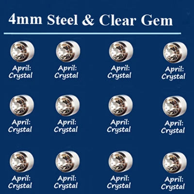 12 Pairs/Card Surgical Steel CZ Gem Birthstone Tragus Cartilage Earring Ear Stud Used In Piercing Gun steel & Gold Jewelry