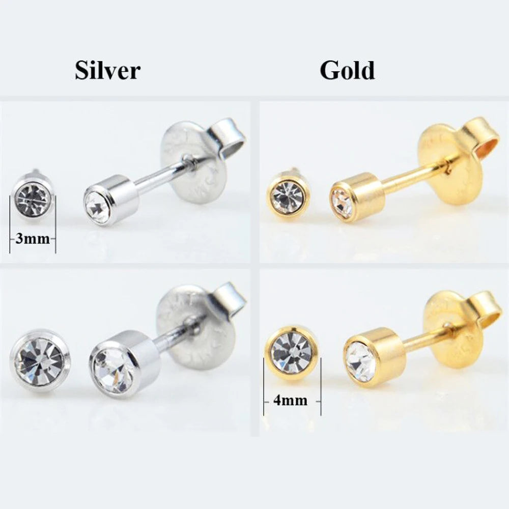 12 Pairs/Card Surgical Steel CZ Gem Birthstone Tragus Cartilage Earring Ear Stud Used In Piercing Gun steel & Gold Jewelry