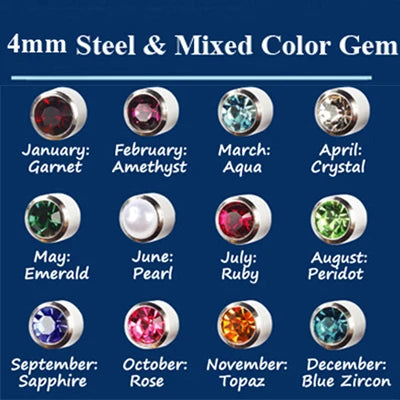 12 Pairs/Card Surgical Steel CZ Gem Birthstone Tragus Cartilage Earring Ear Stud Used In Piercing Gun steel & Gold Jewelry