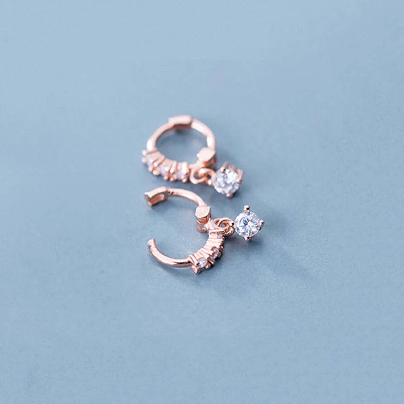 INZATT Real 925 Sterling Silver OL Style Round Zircon Hoop Earrings For Women Party Gold Rose Color Wedding Fine  Jewelry Gift