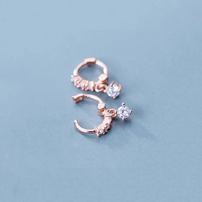 INZATT Real 925 Sterling Silver OL Style Round Zircon Hoop Earrings For Women Party Gold Rose Color Wedding Fine  Jewelry Gift