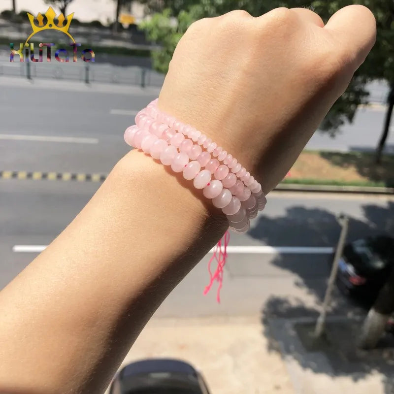 Natural Stone Beads Pink Quartz Rondelle Round Loose Spacer Beads For Jewelry Making Bracelet Charms Accessories 15" 4/6/8mm