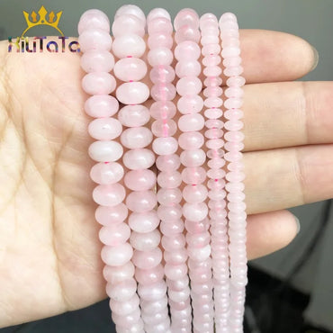 Natural Stone Beads Pink Quartz Rondelle Round Loose Spacer Beads For Jewelry Making Bracelet Charms Accessories 15" 4/6/8mm