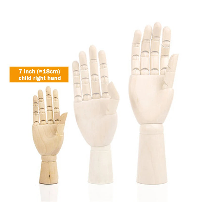 Wooden Hands Model 7/10/12 Inch Male/Female/Child Left/Right Hand Drawing Model Movable Joint Art Painting Sketch Handcrafts