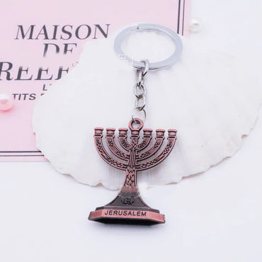 Vintage Metal Candlestick Keychains Judaism Menorah Trinket Jewelry Jerusalem Gift