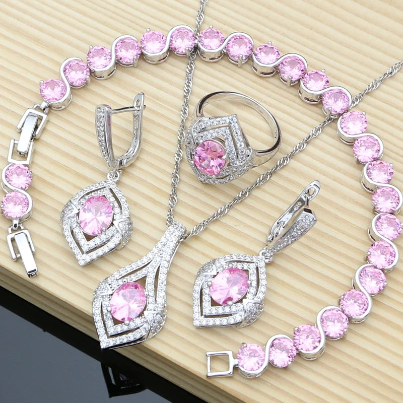 925 Silver Jewelry Natural Purple Amethyst White Topaz Jewelry Sets Earrings Necklace Sets for Women Ruby Birthstone Jewellry
