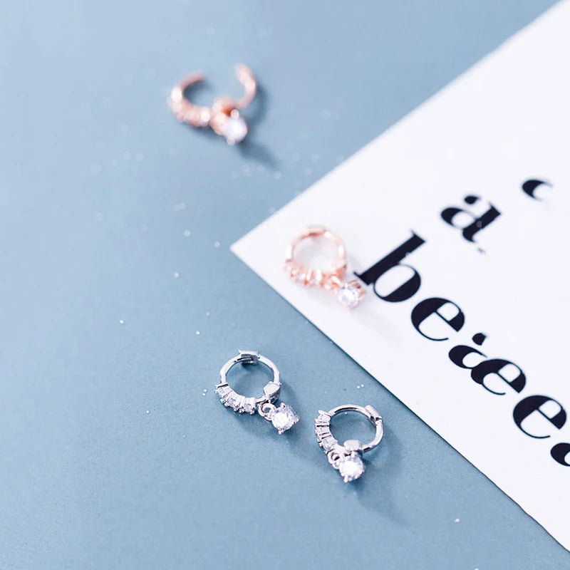 INZATT Real 925 Sterling Silver OL Style Round Zircon Hoop Earrings For Women Party Gold Rose Color Wedding Fine  Jewelry Gift