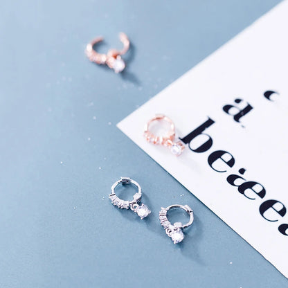 INZATT Real 925 Sterling Silver OL Style Round Zircon Hoop Earrings For Women Party Gold Rose Color Wedding Fine  Jewelry Gift