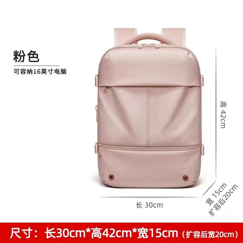 Vacuum compression backpack women's large-capacity wet and dry separation commuter travel bag can be boarded and expanded to a backpack