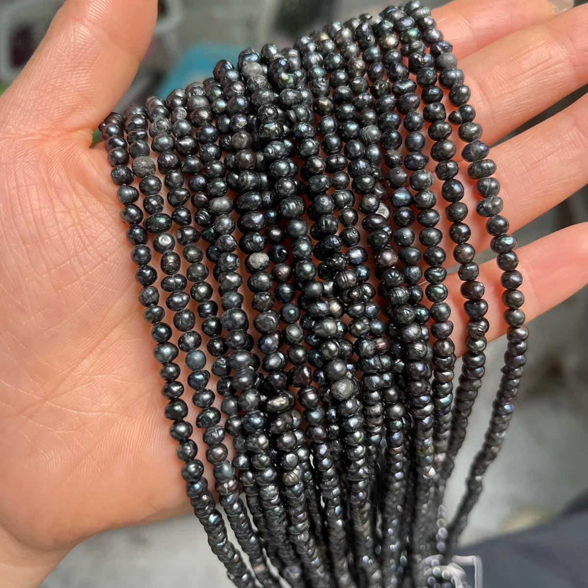 3-4mm Black Natural Freshwater Pearl Irregularly Shaped Defective Beads for Jewelry Making DIY Necklace Bracelet Accessory 36cm