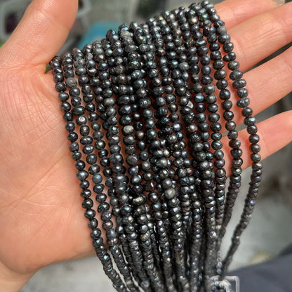 3-4mm Black Natural Freshwater Pearl Irregularly Shaped Defective Beads for Jewelry Making DIY Necklace Bracelet Accessory 36cm
