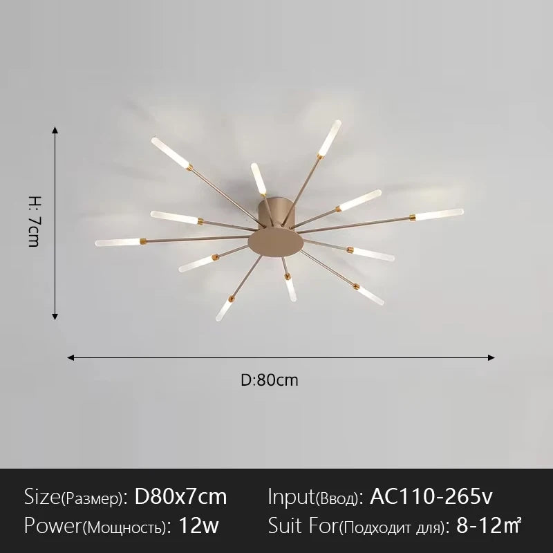 Modern Flower Shape Ceiling Lamp for Living Room Dining Room Flush Mount Metal Acrylic Sputnik Firework Petal Lighting Fixture