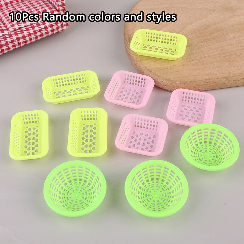 10Pcs 1:12 Dollhouse Miniature Storage Baskets Kitchen Decor Toy Doll House Accessories Basket Washing Vegetables Fruit Food