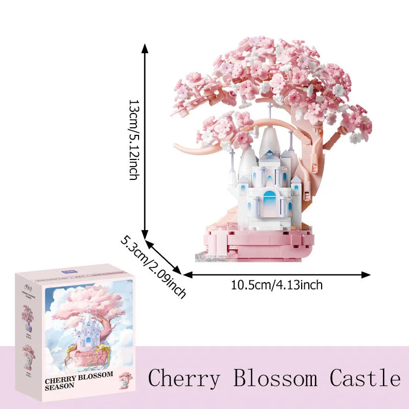 Fantasy Cherry Blossom Season Assemblage Building Blocks Kits Flower Castle Models Bricks Home Decorations Kids Toys Girls Gifts