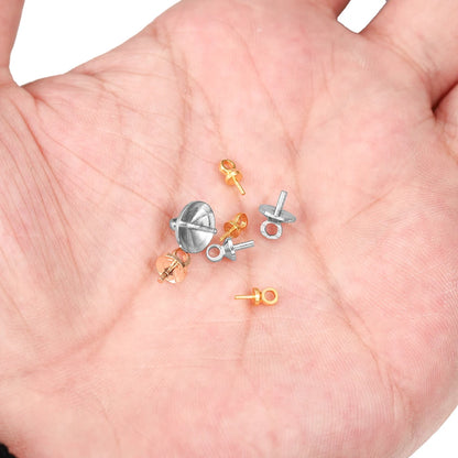 50-100pcs/lot Brass Half hole Charms Eye Pins Beads End Caps Top Drilled Pendant Bails Findings Connectors For Jewelry Makings