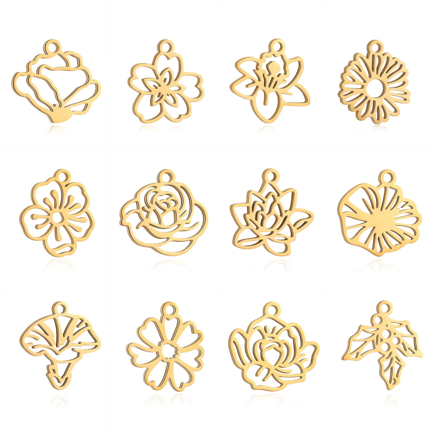 5Pcs Stainless Steel Birth Month Flower Charms Birthday Flower Dangles Plant Floral Pendant DIY Necklace Earrings Jewelry Making