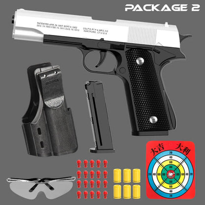 Black M1911 Colt Toy Gunman Gun, Soft Bullet Shell, Catapult Blaster, Manual Air Gun Launcher, Boys Shooting Game 14+y