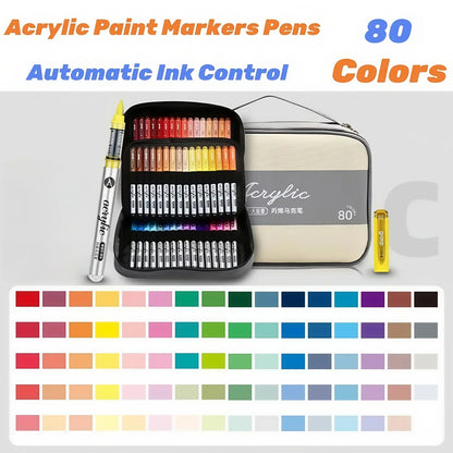 Acrylic Paint Markers Set,Automatic Ink Control, With Portable Handbags ,Brush Tip, for Rock Painting, Ceramic, Wood, Canvas