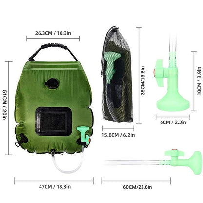 Solar Shower Bag | 20L Solar Heating Camping Shower Bag | Removable Hose | On-Off Switchable Shower Head | Ducha Portatil | Trav