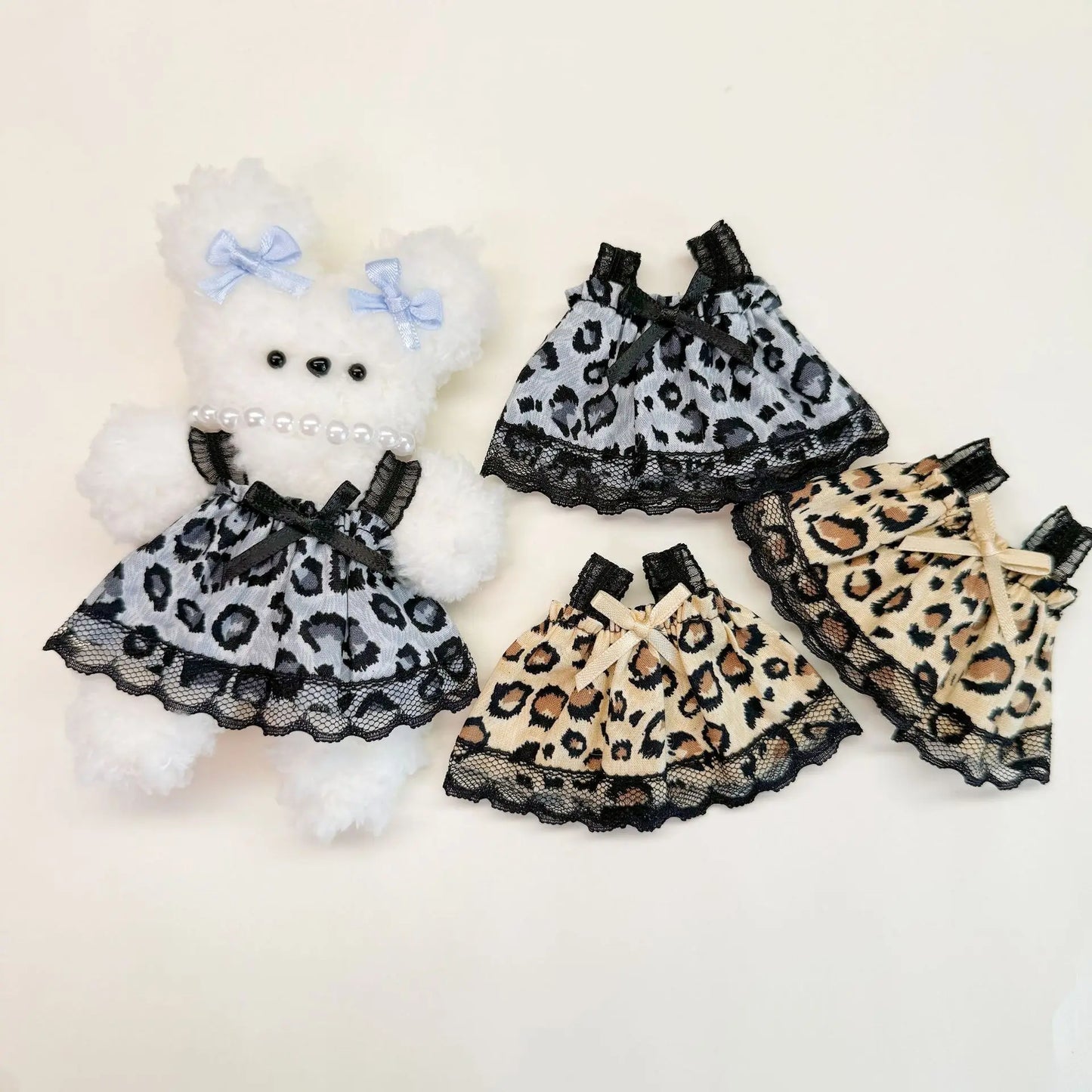 Mini Doll Clothes Outfit Accessories for 15-17cm Labubu Handmade Leopard Print Suspender Skirt Clothing
