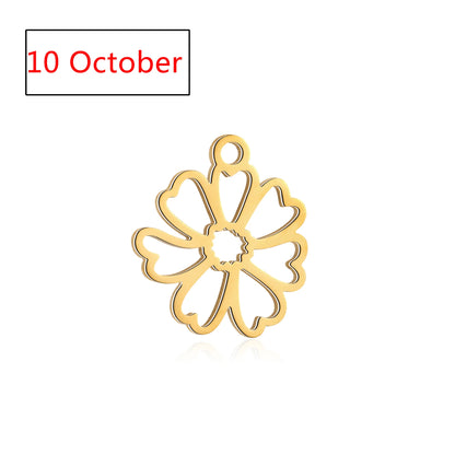 5Pcs Stainless Steel Birth Month Flower Charms Birthday Flower Dangles Plant Floral Pendant DIY Necklace Earrings Jewelry Making