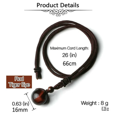 16 Mm Black Obsidian Tiger Eyes Amethyst Stone with Adjustable Braided Rope Cords Natural Crystal Pendant Women Men Necklaces