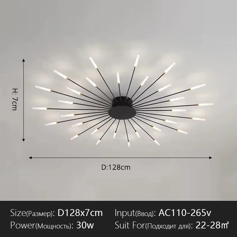 Modern Flower Shape Ceiling Lamp for Living Room Dining Room Flush Mount Metal Acrylic Sputnik Firework Petal Lighting Fixture