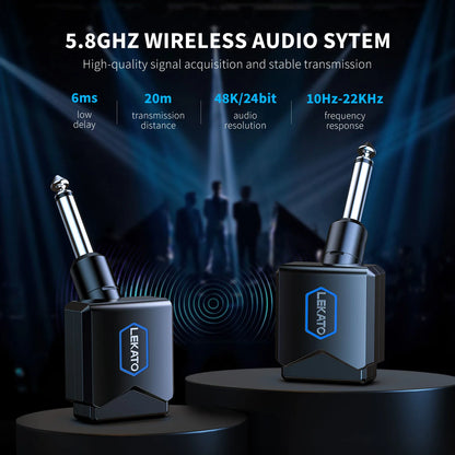 5.8Ghz Rechargeable Guitar Transmitter | Lekato Wireless Kit W/ 300Ft Range & Fast-Charge Case for Electric Guitar/bass Outdoor