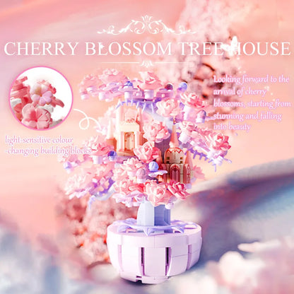 Fantasy Cherry Blossom Season Assemblage Building Blocks Kits Flower Castle Models Bricks Home Decorations Kids Toys Girls Gifts