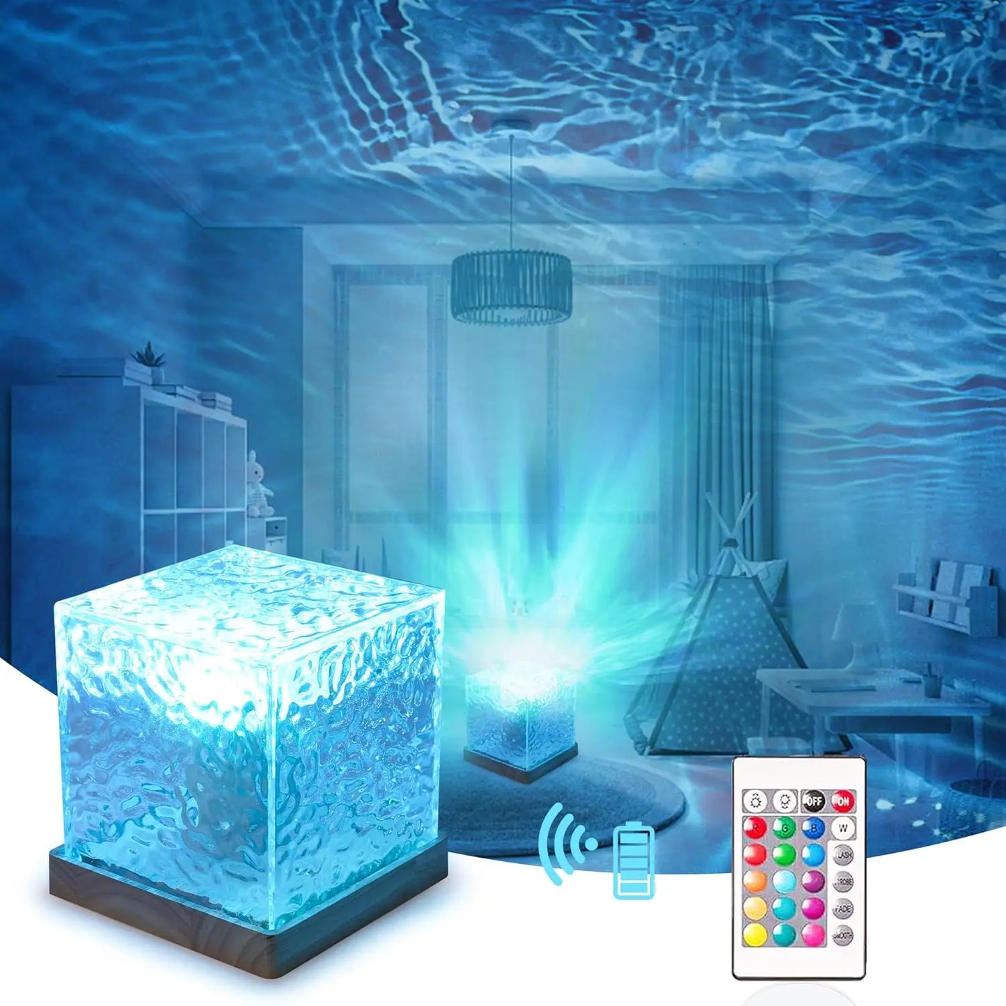 Dynamic Rotating Water Ripple Projector Night Light 16 Colors Flame Crystal Lamp for Living Room Study Bedroom Dynamic Rotating