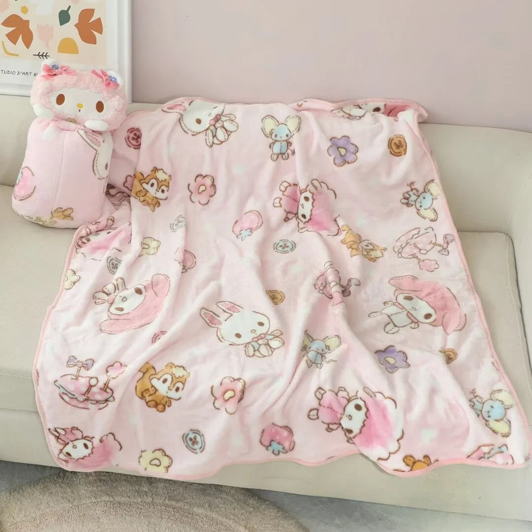 Sanrio Portable My Melody Blanket Kawaii Japanese Style Single Size Travel Blanket Comfortable Office Nap Blanket Girl Xmas Gift